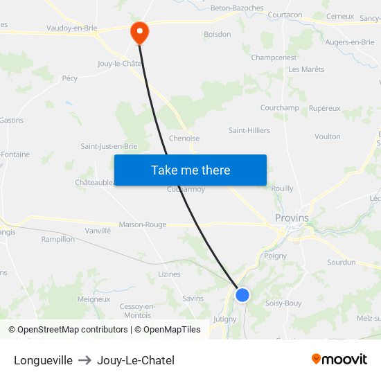 Longueville to Jouy-Le-Chatel map
