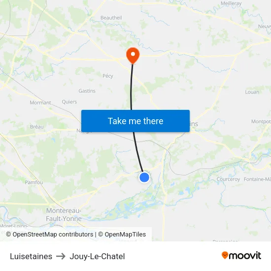 Luisetaines to Jouy-Le-Chatel map