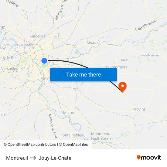 Montreuil to Jouy-Le-Chatel map