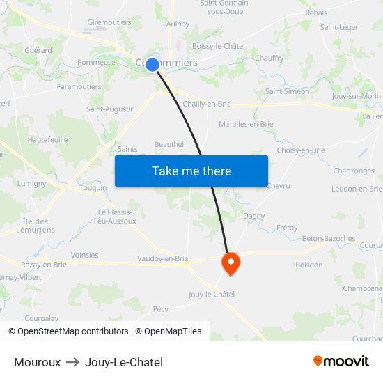 Mouroux to Jouy-Le-Chatel map