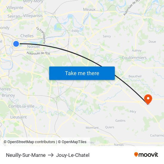 Neuilly-Sur-Marne to Jouy-Le-Chatel map