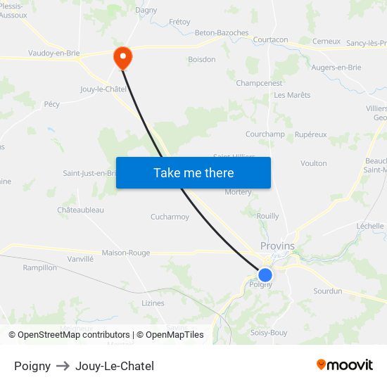 Poigny to Jouy-Le-Chatel map