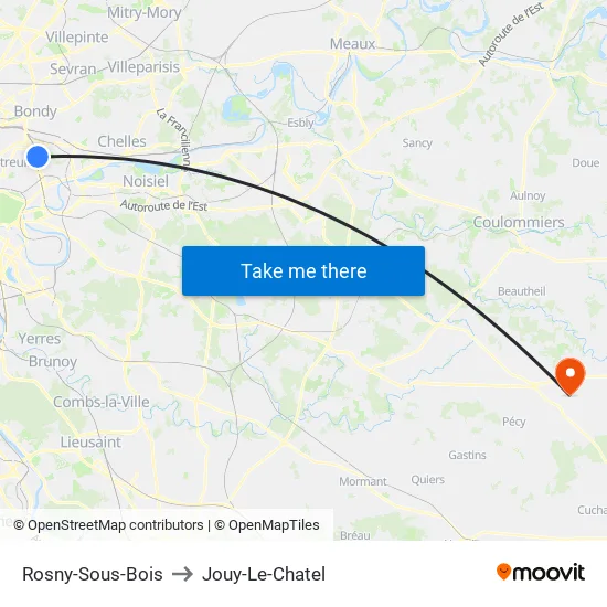 Rosny-Sous-Bois to Jouy-Le-Chatel map