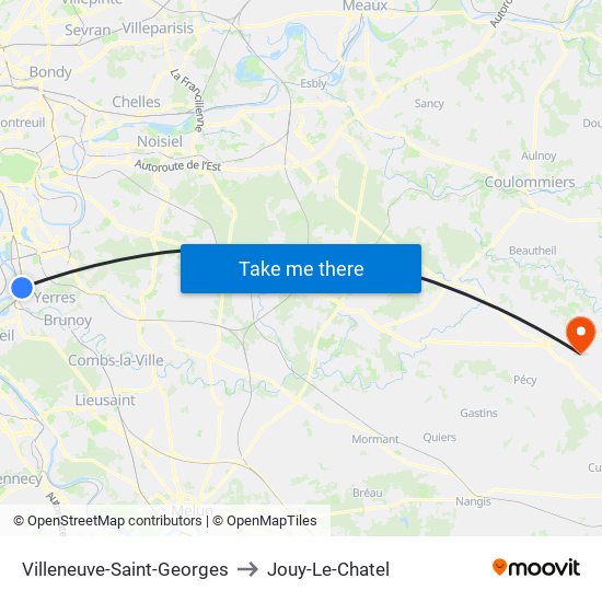 Villeneuve-Saint-Georges to Jouy-Le-Chatel map
