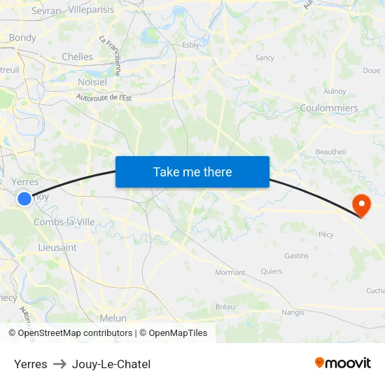 Yerres to Jouy-Le-Chatel map
