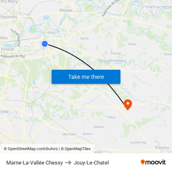 Marne-La-Vallée Chessy to Jouy-Le-Chatel map