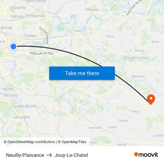 Neuilly-Plaisance to Jouy-Le-Chatel map