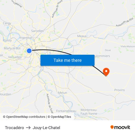 Trocadéro to Jouy-Le-Chatel map