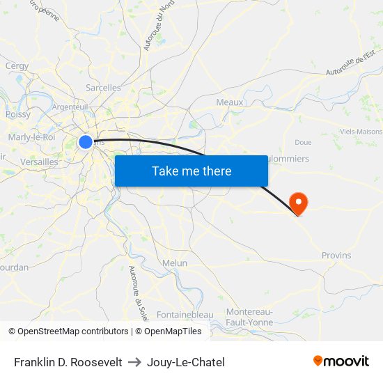 Franklin D. Roosevelt to Jouy-Le-Chatel map