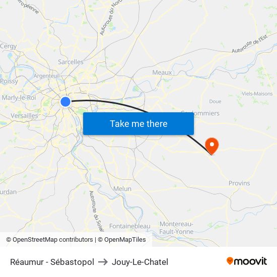 Réaumur - Sébastopol to Jouy-Le-Chatel map