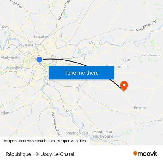 République to Jouy-Le-Chatel map