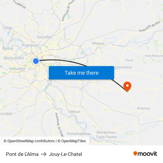 Pont de L'Alma to Jouy-Le-Chatel map