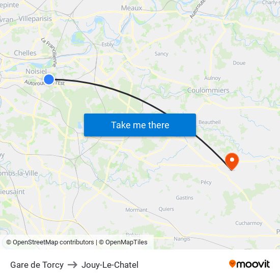 Gare de Torcy to Jouy-Le-Chatel map