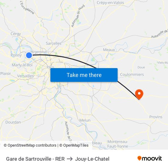 Gare de Sartrouville - RER to Jouy-Le-Chatel map