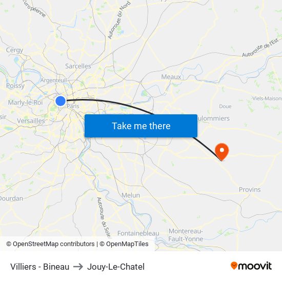 Villiers - Bineau to Jouy-Le-Chatel map