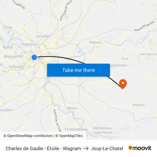 Charles de Gaulle - Étoile - Wagram to Jouy-Le-Chatel map