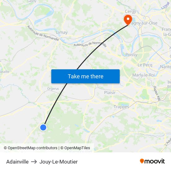Adainville to Jouy-Le-Moutier map