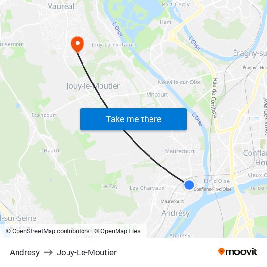 Andresy to Jouy-Le-Moutier map