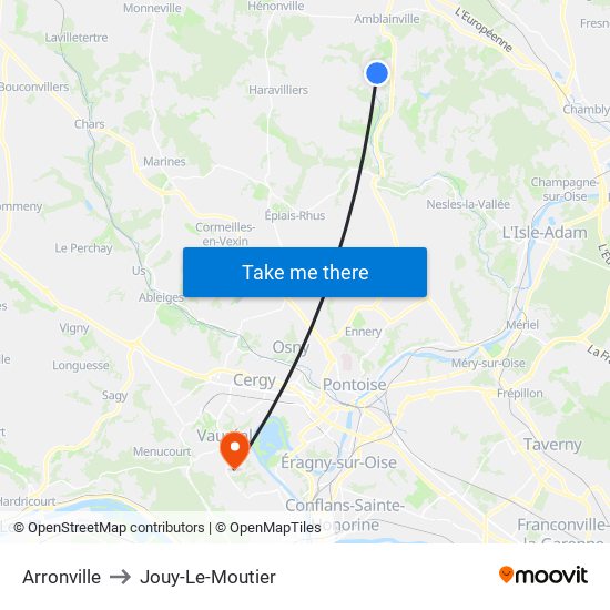 Arronville to Jouy-Le-Moutier map