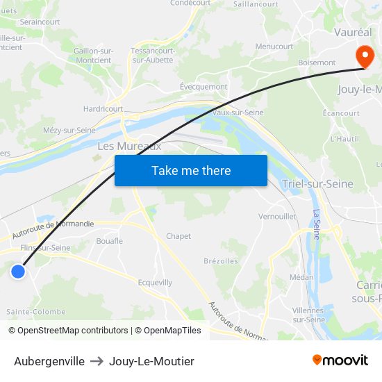 Aubergenville to Jouy-Le-Moutier map