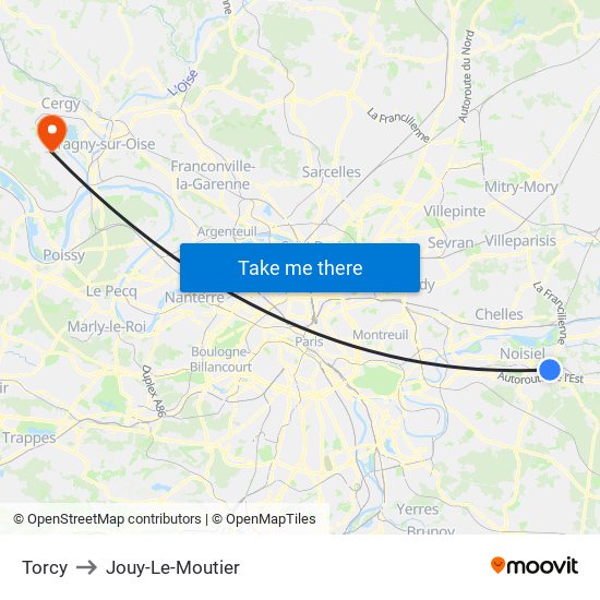 Torcy to Jouy-Le-Moutier map