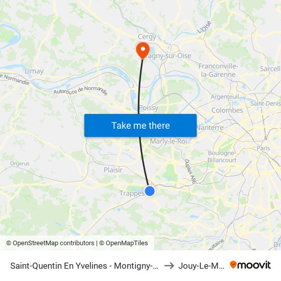 Saint-Quentin En Yvelines - Montigny-Le-Bretonneux to Jouy-Le-Moutier map