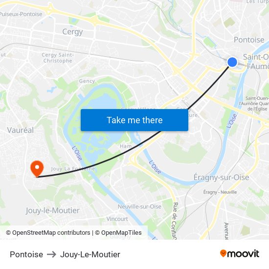Pontoise to Jouy-Le-Moutier map