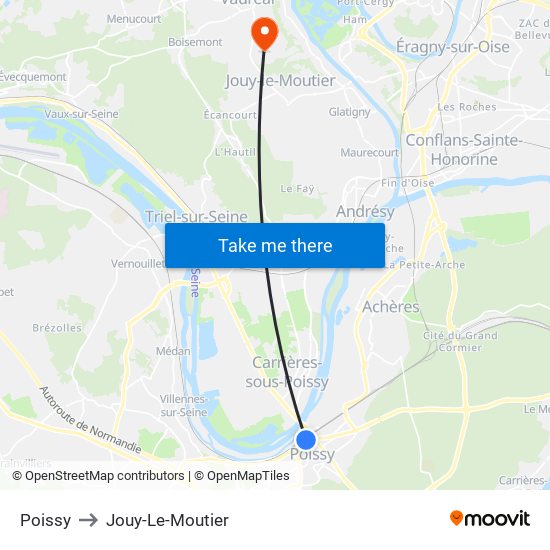 Poissy to Jouy-Le-Moutier map