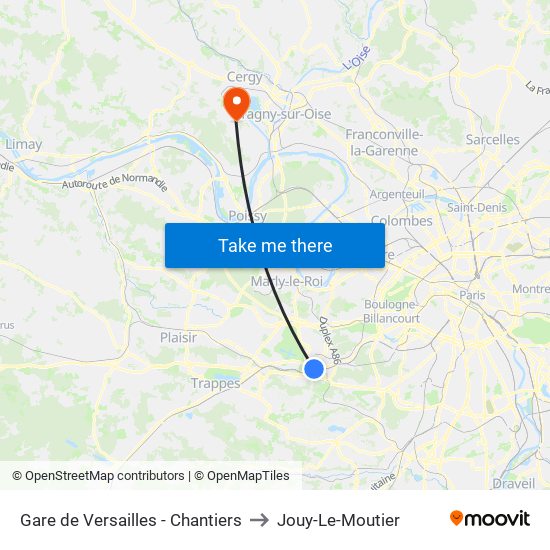 Gare de Versailles - Chantiers to Jouy-Le-Moutier map