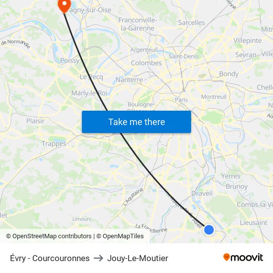 Évry - Courcouronnes to Jouy-Le-Moutier map