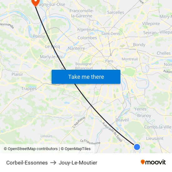 Corbeil-Essonnes to Jouy-Le-Moutier map