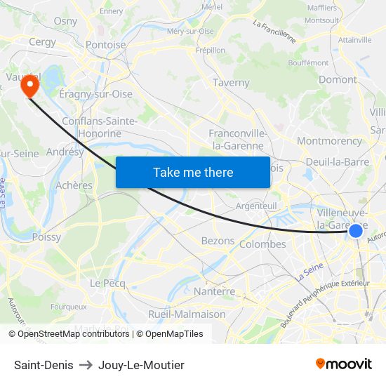 Saint-Denis to Jouy-Le-Moutier map