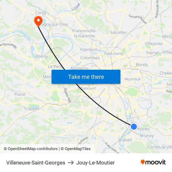 Villeneuve-Saint-Georges to Jouy-Le-Moutier map