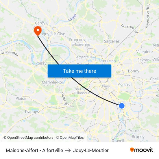 Maisons-Alfort - Alfortville to Jouy-Le-Moutier map