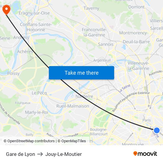 Gare de Lyon to Jouy-Le-Moutier map