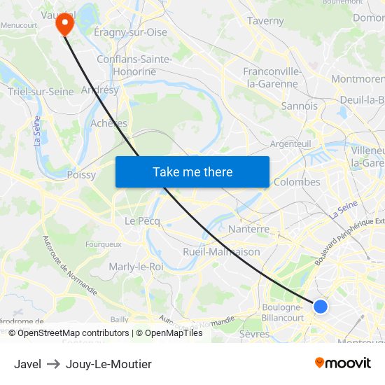 Javel to Jouy-Le-Moutier map
