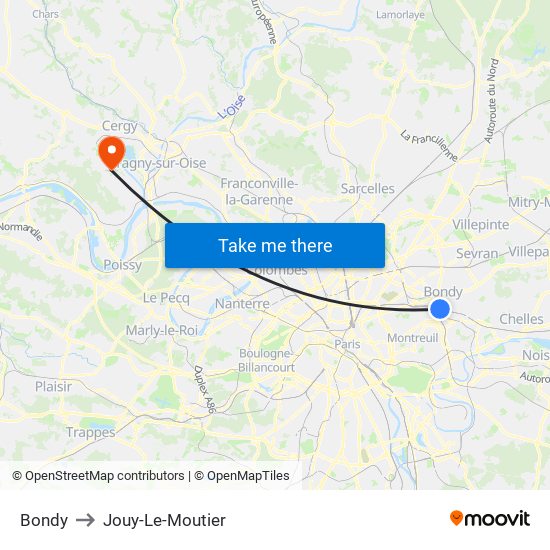 Bondy to Jouy-Le-Moutier map