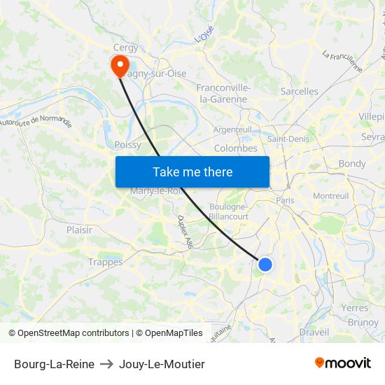 Bourg-La-Reine to Jouy-Le-Moutier map
