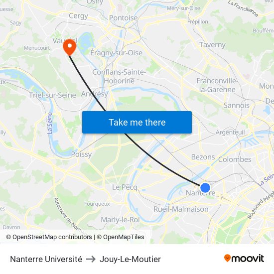 Nanterre Université to Jouy-Le-Moutier map