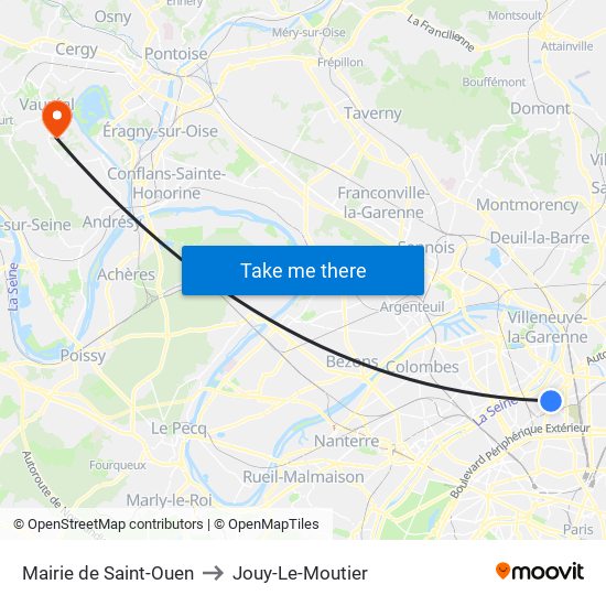 Mairie de Saint-Ouen to Jouy-Le-Moutier map