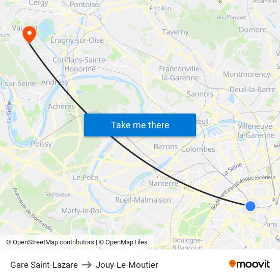 Gare Saint-Lazare to Jouy-Le-Moutier map