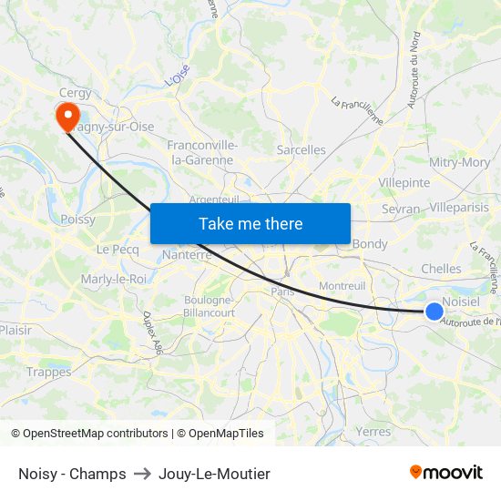 Noisy - Champs to Jouy-Le-Moutier map