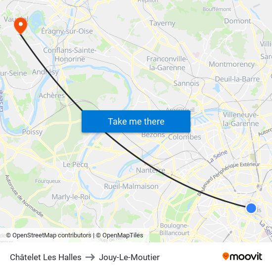 Châtelet Les Halles to Jouy-Le-Moutier map