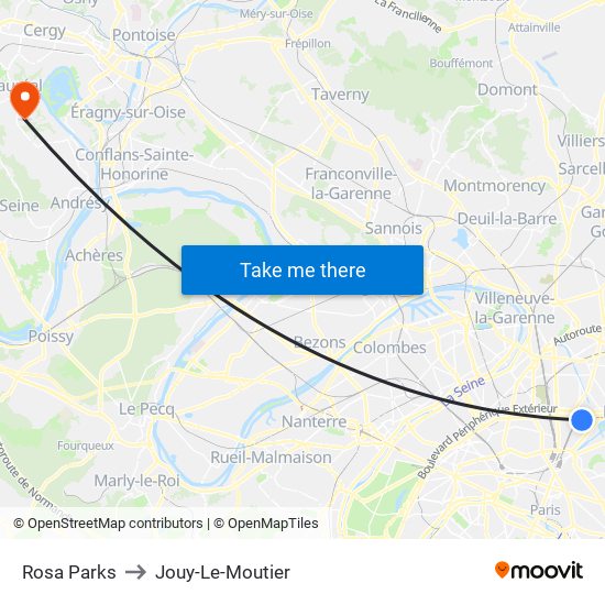 Rosa Parks to Jouy-Le-Moutier map