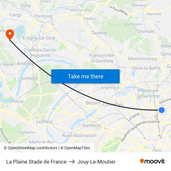 La Plaine Stade de France to Jouy-Le-Moutier map
