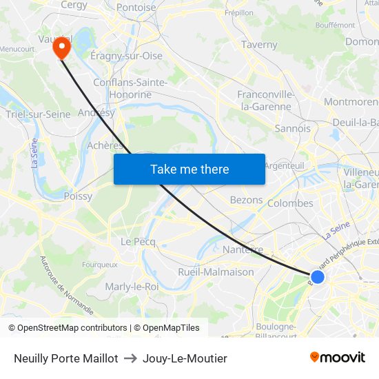 Neuilly Porte Maillot to Jouy-Le-Moutier map