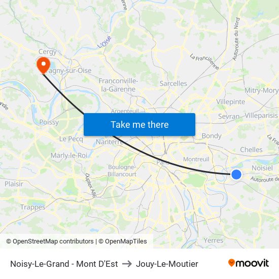 Noisy-Le-Grand - Mont D'Est to Jouy-Le-Moutier map