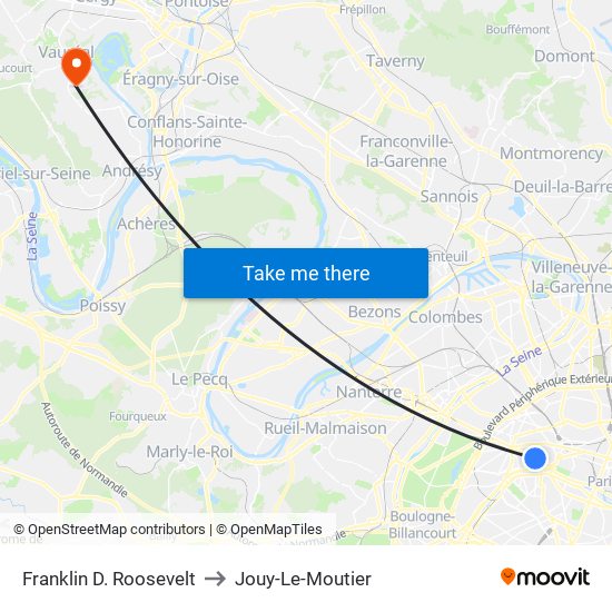 Franklin D. Roosevelt to Jouy-Le-Moutier map