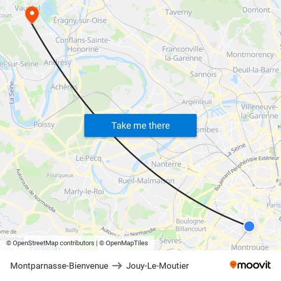 Montparnasse-Bienvenue to Jouy-Le-Moutier map