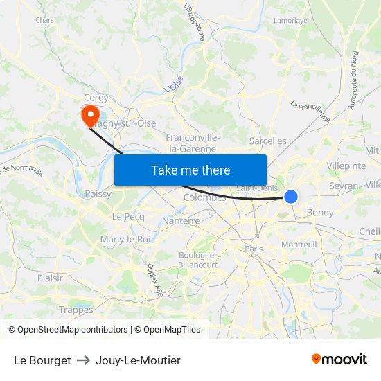 Le Bourget to Jouy-Le-Moutier map